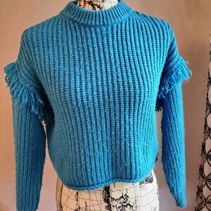 Zara Long Sleeve Cropped Aqua Blue Knit Sweater - Size 11/12